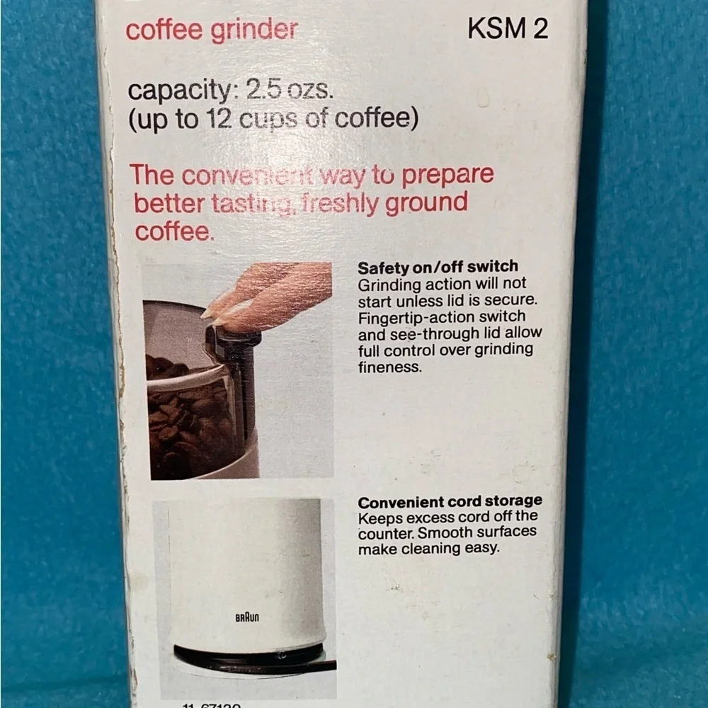 BRAUN Aromatic Coffee Grinder for coffee beans model #KSM 2 vintage tested white